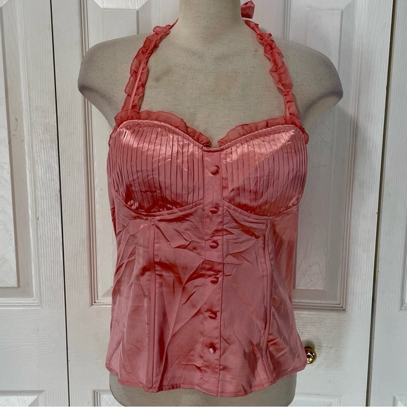 Vintage Satin Dots Pink Corset Top with Jacket Caplet Set - Picture 2 of 12